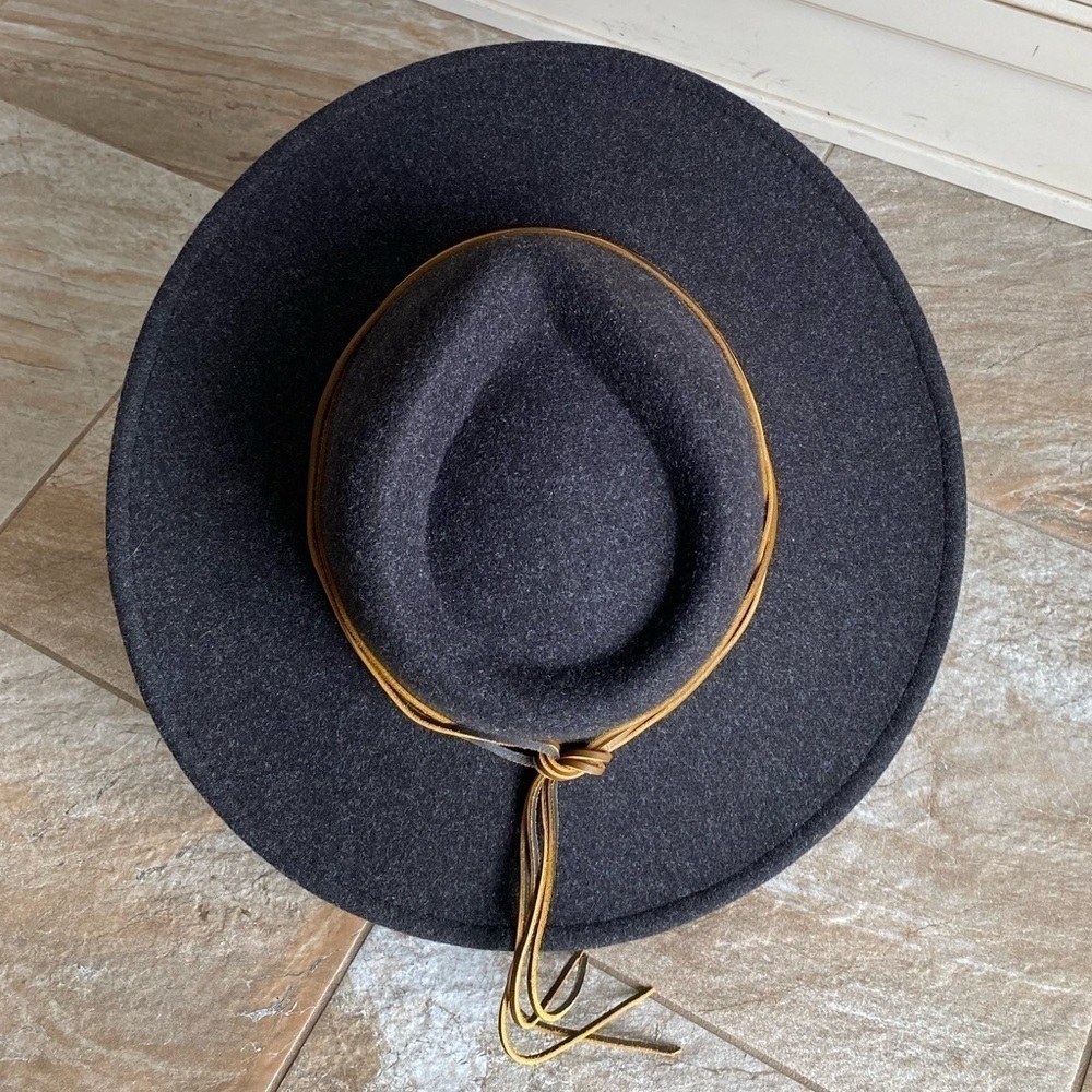 CHARCOAL BROWN FELT FEDORA RANGER HAT - Picture 7 of 7